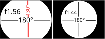 Image showing field of views of the different lens options f1.56 and f.144.